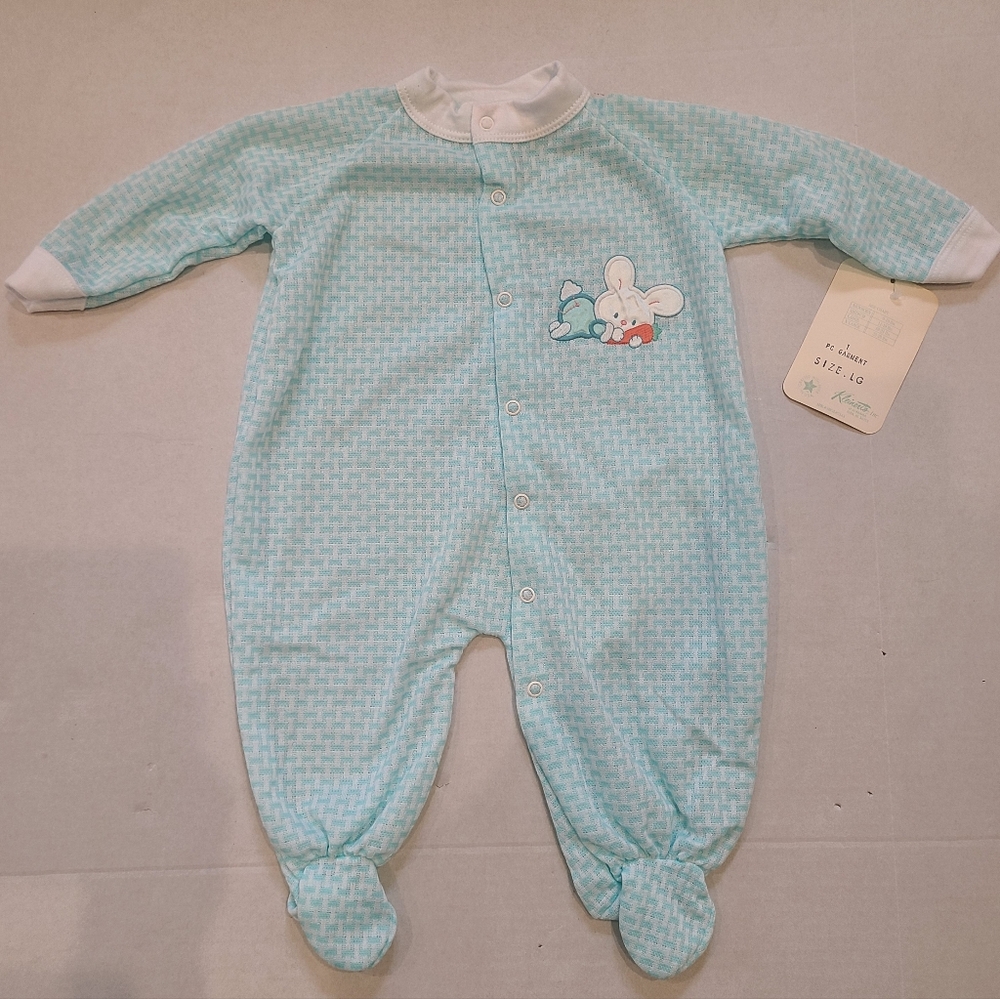 Vintage Babygro Striped Bunny Rabbit Easter Sleeper Made In USA Size Large 19-26
